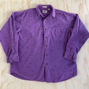 Vintage Forest Trail Shirt Mens XL Purple Abstract Graphic Long Sleeve Button Up